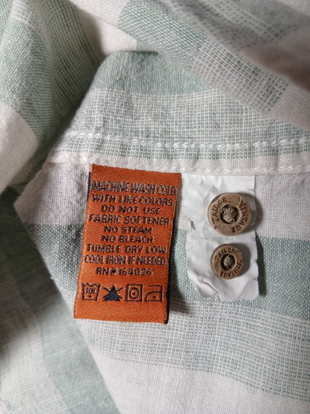 Tailor Vintage Mens Green White Striped Puretec Cool Linen Button Shirt Size L - Picture 7 of 13